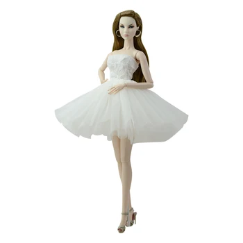 NK 1 Adet Prenses Beyaz Parti Etek Kısa Bale Elbise Kıyafetler Moda Giysileri barbie bebek Aksesuarları Çocuk Kız Hediye Oyuncak