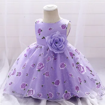 Çiçek Kız Bir Yaşında Bebek Bebek Giyim Çocuk Çocuk Parti Düğün Balo cüppeli elbiseler Prenses Tutu Elbise Vestidos 12 M-2 T