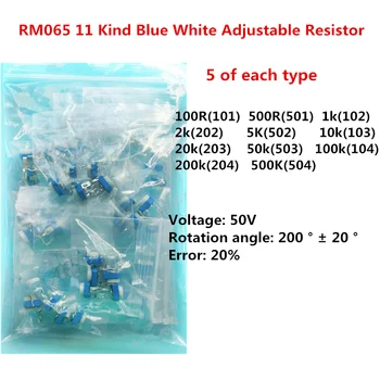 RM065 11 Çeşit Mavi Beyaz Ayarlanabilir Direnç 100R/500R/1 k/2 k/5 K/10 k/20 k/50 k/100 k /200 k / 500 k