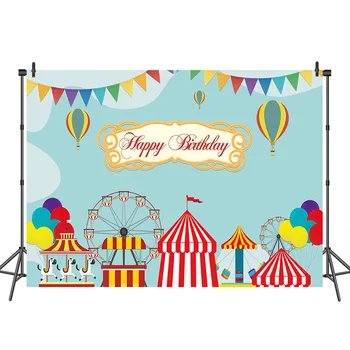 Mocsıcka Mutlu Doğum Günü Arka Planında Sirk Dönme Dolap Sıcak Hava Balon Afiş Dekorasyon Fotoğraf Arka Planında Stüdyo Çekimleri