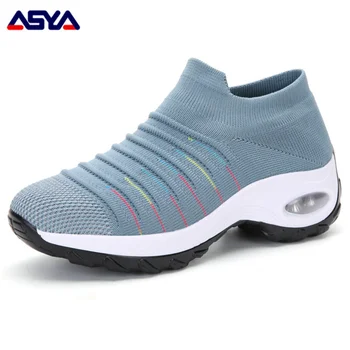 ASYAPOY Kadın rahat ayakkabılar Nefes 2023 Yürüyüş Örgü Düz moda ayakkabılar Sneakers Kadın Spor vulkanize ayakkabı