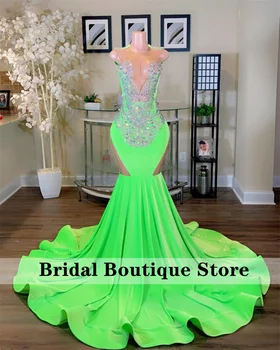 Yeni Varış 2024 Uzun Yeşil Balo Elbise 2024 Boncuk Kristaller Rhinestones Doğum Günü Partisi Düğün Resepsiyon gece elbisesi Elbise