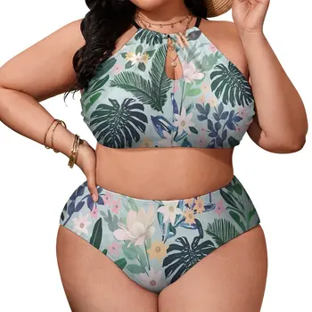 Yeşil Yaprak Bikini Mayo Tropikal Çiçek Mayo Seksi Push Up Şık bikini seti Kadın Havuzu Büyük Boy Mayo Beachwear