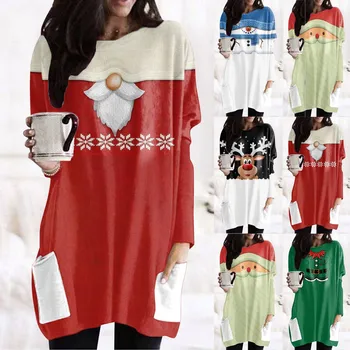Komik Sevimli Elk Baskı Uzun Kollu Noel Bluz Gevşek Gömlek Harajuku Pamuklu Kadın Tişörtleri Grafik Estetik Gömlek Kadın