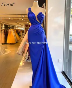 Haute Couture Kraliyet Mavi balo kıyafetleri Mermaid Zarif Bir Omuz Kokteyl Parti Elbiseleri Kadın Parti Gece Kızlar Pageant Törenlerinde