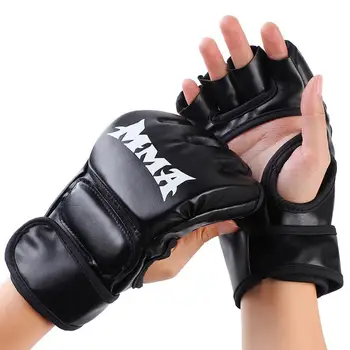 Yarım Parmak boks eldiveni PU Deri MMA Mücadele Kick boks eldiveni Sanda Taekwondo Mücadele MMA TKD Eğitim Yetişkin Kum Torbası Eldivenleri