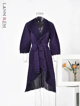 LANMREM Moda Pilili Düzensiz Siper Kadın Uzun Kollu Kemer Toplanan Bel Katı Rüzgarlık 2024 Yeni Giyim 2Ra4811