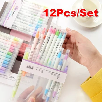 12 Adet / takım 12 Renkler Sevimli Çift Kafa Floresan Kalem İşaretleyiciler Renk işaretleyici kalem Okul Malzemeleri boya kalemi Kore Kırtasiye