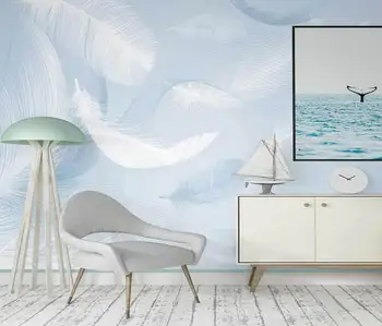 Özel mavi tüy Fotoğraf Duvar Kağıdı Duvar Oturma Odası Yatak Odası İç dekoratif duvar tablosu papel de parede 3D duvar bezi
