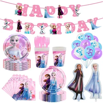 Disney Prenses Anna Elsa Doğum Günü Partisi Süslemeleri Sofra Kağıt Tabaklar Bardak Peçeteler Afiş Çocuk Doğum Günü Partisi Olay Malzemeleri
