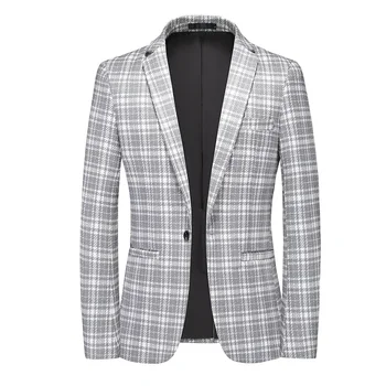 2023 İlkbahar ve Sonbahar Yeni erkek günlük giysi Kore Versiyonu Slim Fit Bir Düğme Damalı Ziyafet Elbise Büyük erkek Takım Elbise