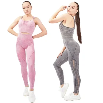 Iki Parçalı Yoga pantolon seti Kadınlar için Sıkı Bel Seksi Nefes Şeftali Koşu Egzersiz Yeni