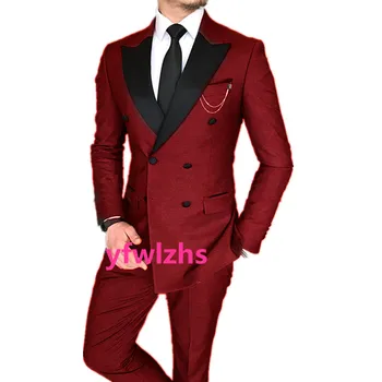 Özelleştirmek Kruvaze Düğün Smokin Erkek Takım Elbise İki Adet Resmi İş MensJacket Blazer (Ceket + Pantolon + Kravat) d287