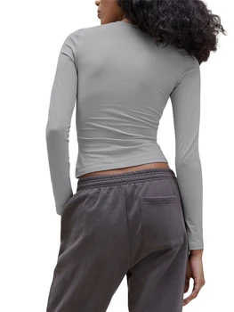 Kadın yuvarlak boyun üstleri moda uzun kollu 3D eller Baskı Slim Fit T-Shirt Streetwear