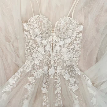 Bir Çizgi düğün elbisesi 2023 gelin kıyafeti Sevgiliye Dantel Aplike Çiçek Gelin Örgün Parti Kıyafeti Backless Uzun Beyaz Evlilik Gala