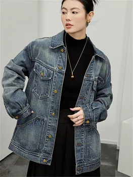 Yeni Bahar Sonbahar kadın Streetwear Tek Göğüslü Çok cep Harajuku Denim Ceket Bayanlar Vintage Gevşek Moda Kovboy Ceket