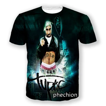 phechıon Yeni Moda Erkek / Kadın Rapçi 2pac Tupac 3D Baskılı Kısa Kollu Rahat T Shirt Spor Hip Hop Yaz Üstleri L136