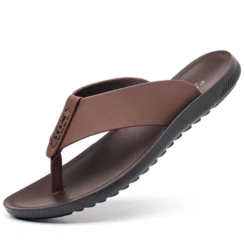 Erkekler için hakiki Deri Terlik Nefes Ev kaymaz Yaz Sandalet erkek Flip-flop Erkek rahat plaj ayakkabısı