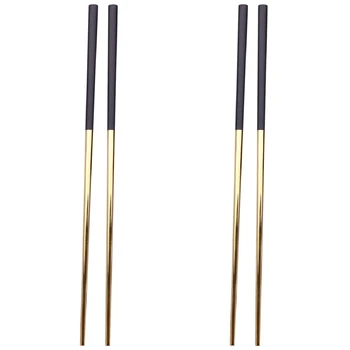 10 Pairs Çubuklarını Paslanmaz Çelik Çin Altın Seti Siyah Metal çubuklarını Seti Suşi Yemek Takımı İçin Kullanılan