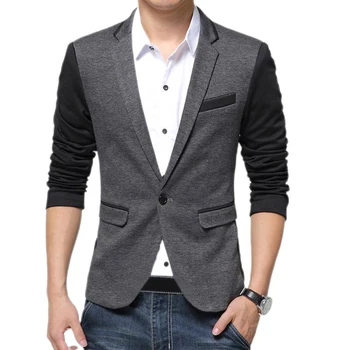 Kore Tarzı Erkekler Tek Düğme Patchwork Tasarım Casual Blazers 2024 İlkbahar Sonbahar Çentikli Yaka Erkek Gri Takım Elbise Ceket