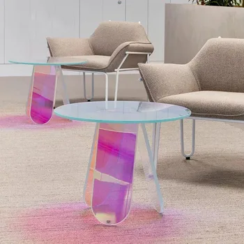 Akrilik Renkli çay masası İskandinav Avrupa Minimalist Benzersiz Kahve Masaları Şeffaf Tasarımcı Kaffee Tische Ev Dekorasyonu