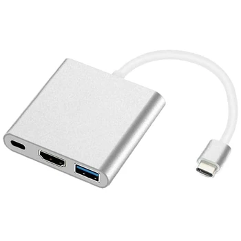 USB C HDMI Adaptörü, 3 in 1 Multiport USB Tip C 4 K HDMI, USB3. 0 ve USB C Güç Teslimat Port Dönüştürücü Uyumlu