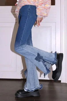 Harajuku Kot Kadınlar için Vintage Tunik Parlama Kollu Flare Pantolon Yüksek Bel Moda Pantalon Femme Kore Degrade Y2k Pantolon