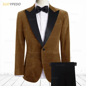 Moda Kadife Erkek Takım Elbise Slim Fit Özel Klasik Resmi Kıyafetler Düğün İş Smokin Bir Düğme Blazer Pantolon 2 adet
