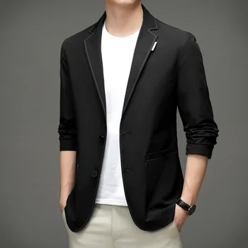 2023 Yeni Erkek İş Rahat Klasik Haki Blazers Moda Kore Slim Fit Tek Göğüslü Takım Elbise Ceketleri Marka erkek Giyim