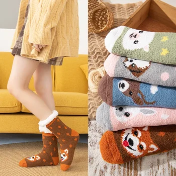 Kış Kalınlaşmış Sıcak Mercan Kadife Kar Çorap Kuzu Kadife Uyku Çorap Doğum Sonrası Kat Çorap noel hediyesi