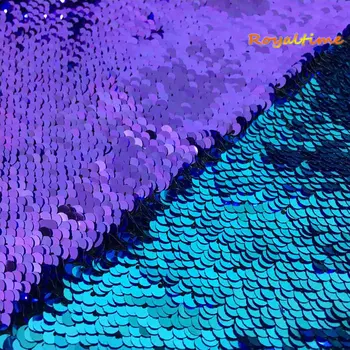Turkuaz-Mor Geri Dönüşümlü Pullu Kumaş Flip UP Pırıltılı Dikiş Kumaş Mermaid Sequins Elbise Kumaş-İki Ton Yarım Bahçesinde tarafından Satılan