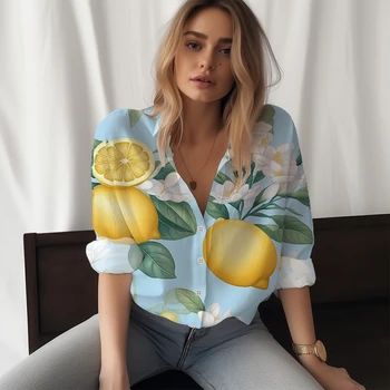 2023 Yeni Bayan Gömlek Meyve Limon 3D Baskılı Bayan Gömlek Rahat Tarzı kadın Gömlek Moda Trendi Yüksek Kaliteli Bayan Gömlek