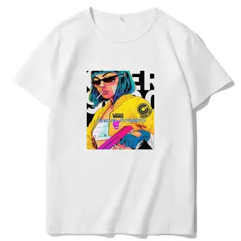 Yaz t gömlek erkekler için Cyber Punk Kötü Kız Harajuku grafik t shirt kısa kollu t-shirt Tees Tops erkek giyim