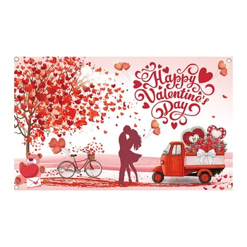 1 ADET Mutlu sevgililer Günü Zemin Afiş Aşk Kalp Parti Süslemeleri Arka Plan 71X43. 3 İnç Polyester sevgililer Günü