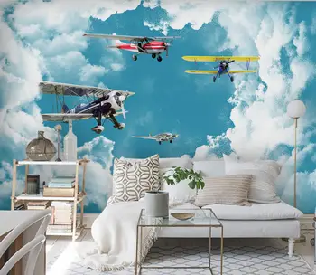 beibehang Modern duvar kağıdı akdeniz mavi gökyüzü beyaz bulutlar uçak duvar kağıdı çocuk odası arka plan 3D duvar kağıdı