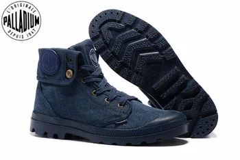 PALADYUM Pallabrouse Mavi kot Sneakers Dönüş yardım Erkekler Askeri yarım çizmeler Tuval rahat ayakkabılar Erkekler rahat ayakkabılar Eur Boyutu 39-45