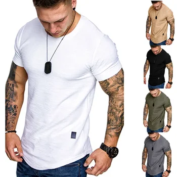 B1629 Yeni erkek tişört Slim Fit O-Boyun Kısa Kollu Kas Spor Rahat Hip Hop pamuklu bluz Yaz Moda Temel T-shirt Büyük