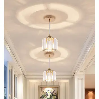 Modern Kristal Basit Kolye Light1-Light Yarı Kare Altın Cam Tavan Montaj Lambası Koridor Giriş yatak odası ışıkları