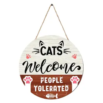 Kedi hoş geldin yazısı Ön Kapı Askısı Ahşap hoş geldin yazısı Ev Dekor Halat Yuvarlak Kapı Kedi hoş geldin yazısı Ev Girişi İçin