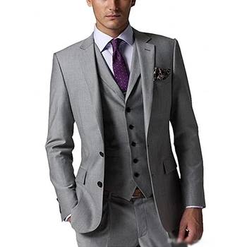 Resmi Erkek Takım Elbise Slim Fit Çentik Yaka Tek Göğüslü Blazer Seti 3 Parça İş Düğün Smokin Yüksek Kaliteli Takım Elbise erkekler için