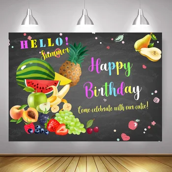 Yaz Tropikal Meyve Fotoğraf Backdrop Mutlu Doğum Günü Partisi Dekorasyon Arka Plan Gel Kutlamak ile Tatlı Meyve Tema