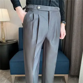 2023 Yüksek Kaliteli Düz Renk Slim Fit Takım Elbise Pantolon Erkekler İş Ofis Sosyal Pantolon Resmi Düğün Parti Erkekler günlük pantolon
