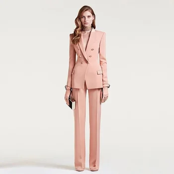 Kadın takım elbise İki Adet Ceket + Pantolon Kadın Ofis Üniforma Resmi Pantolon Takım Elbise Kruvaze Özel Set
