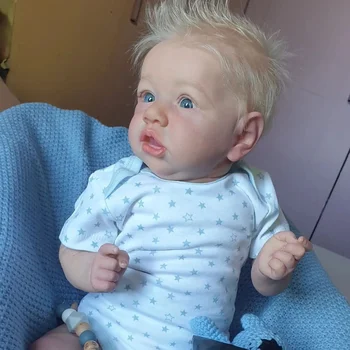 20 İnç Yeniden Doğmuş Bebek Bebek Platin Saç Boyalı Sanatçılar Tarafından 3D Cilt El Yapımı Köklü Saç Saskia Yenidoğan Bebek