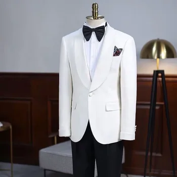 Zarif Erkek Takım Elbise Resmi Şal Yaka Bir Düğme Erkek Takım Elbise 2 Parça Set Parti Balo Damat Düğün Smokin Slim Fit Blazer Pantolon