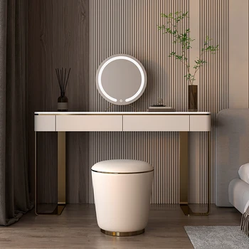 Kadın Beyaz Tuvalet masa lambası Ayna Yatak Odası İskandinav Tuvalet Masası Çekmeceli Tabure Penteadeiras De Maquiagem Lüks Mobilya