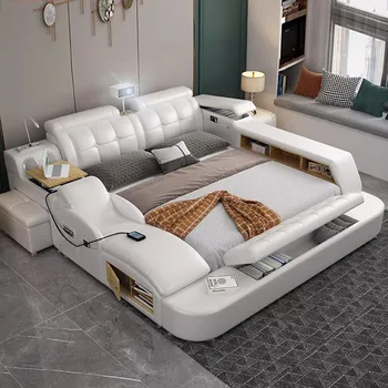 Iskandinav Lüks Çocuk Çift kişilik yatak Ahşap Kral Çekmeceli Başlık Çerçeve Çift Kişilik Yatak Modern Uyku Camas Evlilik yatak odası mobilyası