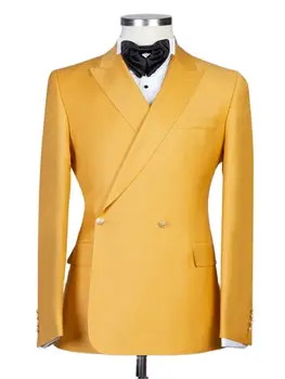 2022 Kruvaze Kostüm Homme Erkek Takım Elbise Setleri Düğün Sarı Beyaz Kırmızı Blazer 2 Adet Ceket Pantolon Damat Groomsmen Giyim