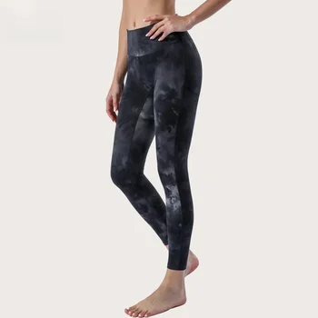 LO İlkbahar / Yaz Yeni Çıplak Yoga Pantolon ile Kadınlar için Hiçbir Beceriksizlik İplik Yüksek Bel Kalça Kaldırma Kravat Boyalı Yoga Spor Kırpılmış Pantolon