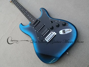 Metal Mavi Elektro Gitar Strat Gitar Sabit Köprü SSH Manyetikler Gülağacı klavye 22 Frets Basswood Vücut